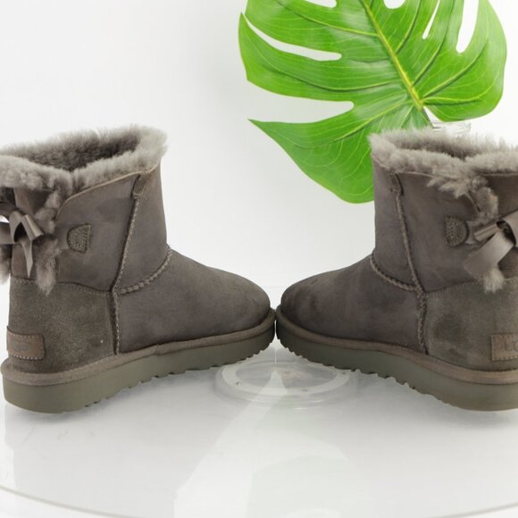 UGG Womens Mini Bailey Bow Boots Size 6 Gray Suede Sherpa Shearling Short Bootie - Picture 12 of 16